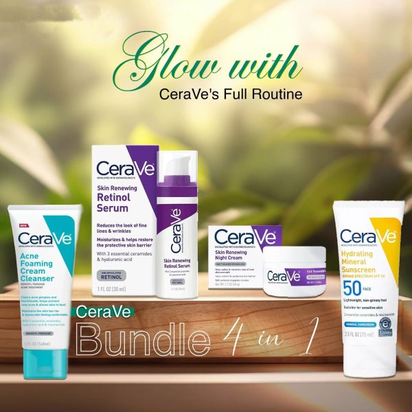 Cerave 4-in-1 Skincare Kit โ Night Cream, Sunblock, Cleanser & Serum for Radiant Skin | Free Delivery